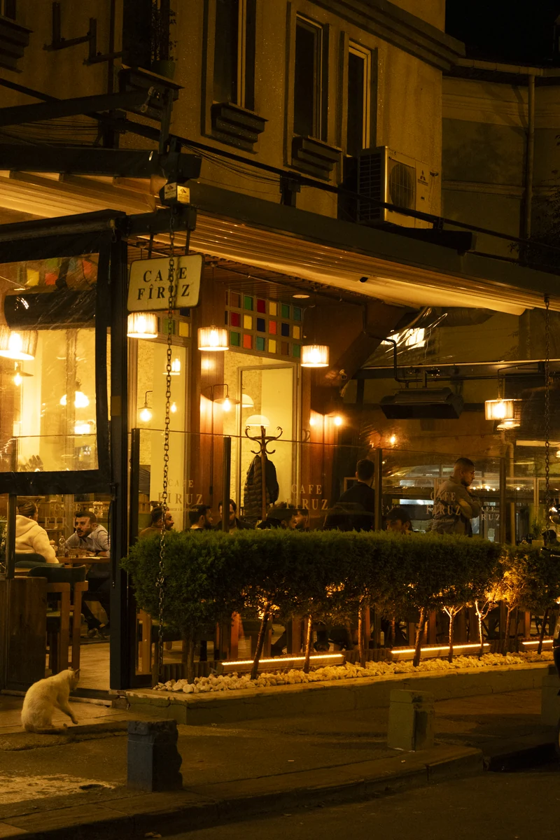 Gece ışıklarıyla Cafe Firuz bahçesi, Cihangir Meydanı