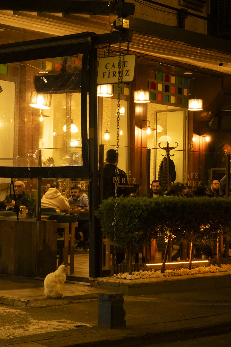 Cafe Firuz façade and garden in the evening light